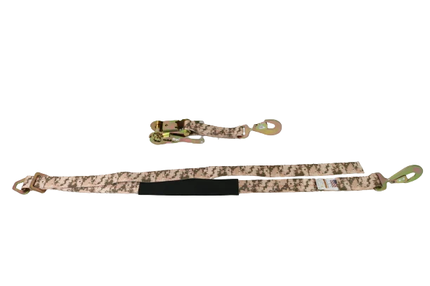 2" x 8' Camo Ratchet Axle Strap Assembly with Snap Hooks CasterHQ
