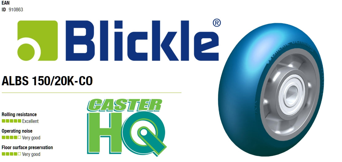 6" x 2-1/8" Heavy duty wheel with Blickle Besthane Soft polyurethane tread, with aluminum wheel center, extra crowned Blickle