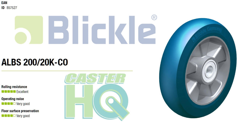 8" x 2" Heavy duty wheel with Blickle Besthane Soft polyurethane tread, with aluminum wheel center, extra crowned Blickle