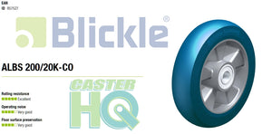 8" x 2" Heavy duty wheel with Blickle Besthane Soft polyurethane tread, with aluminum wheel center, extra crowned Blickle