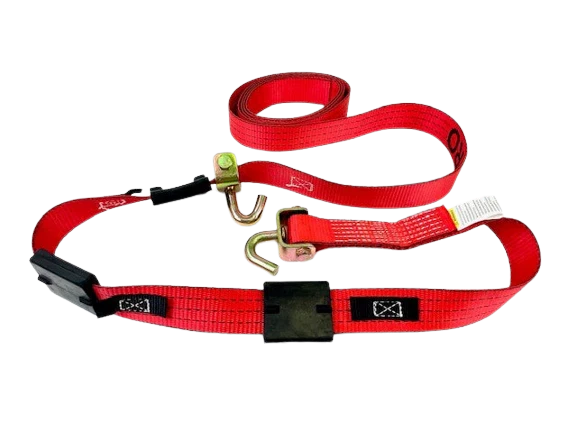 2" x 14' Red TECNIC PRO Webbing Wheel Strap with Swivel J Hooks and Rubber Cleats CasterHQ