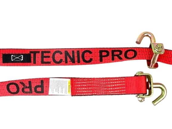 2" x 14' Red TECNIC PRO Webbing Wheel Strap with Swivel J Hooks and Rubber Cleats CasterHQ