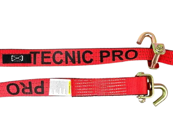 2" x 14' Red TECNIC PRO Webbing Wheel Strap with Swivel J Hooks and Rubber Cleats -  | CasterHQ