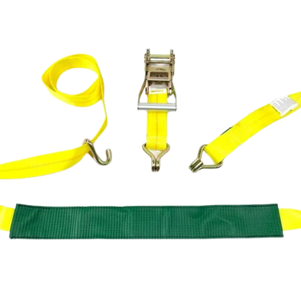 AS-KKDJ10RLP - 2" x 11' Ratchet Tie Down Strap with Wire Hooks & Low Profile Sleeve - 3,333 lbs Load Capacity - Durable Cargo Securing Assembly SAFE 'N SECURE LLC