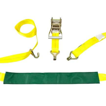 AS-KKDJ10RLP - 2" x 11' Ratchet Tie Down Strap with Wire Hooks & Low Profile Sleeve - 3,333 lbs Load Capacity - Durable Cargo Securing Assembly SAFE 'N SECURE LLC