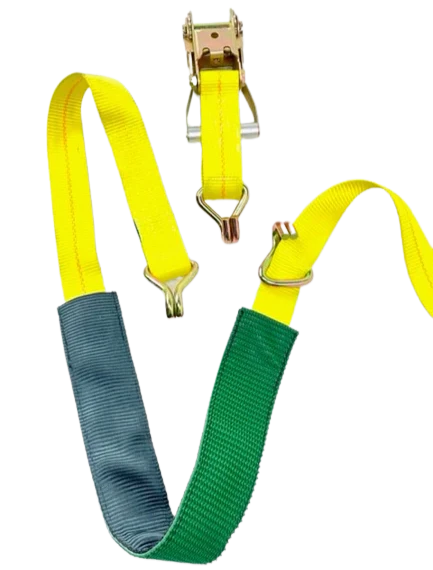 AS-KKDJ10RLP - 2" x 11' Ratchet Tie Down Strap with Wire Hooks & Low Profile Sleeve - 3,333 lbs Load Capacity - Durable Cargo Securing Assembly SAFE 'N SECURE LLC