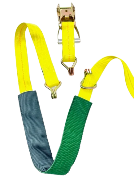 AS-KKDJ10RLP - 2" x 11' Ratchet Tie Down Strap with Wire Hooks & Low Profile Sleeve - 3,333 lbs Load Capacity - Durable Cargo Securing Assembly SAFE 'N SECURE LLC