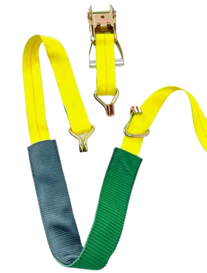 AS-KKDJ10RLP - 2" x 11' Ratchet Tie Down Strap with Wire Hooks & Low Profile Sleeve - 3,333 lbs Load Capacity - Durable Cargo Securing Assembly SAFE 'N SECURE LLC