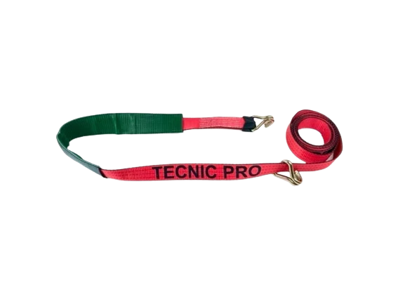 2" x 14' Red TECNIC Replacement Strap with Wire Hooks & Low Profile Sleeve - 3,333 lbs WLL, Part AS-KKDJ14LPT CasterHQ