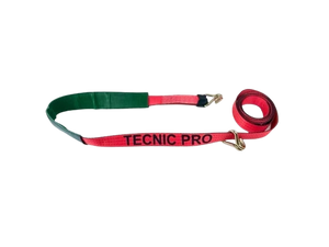 2" x 14' Red TECNIC Replacement Strap with Wire Hooks & Low Profile Sleeve - 3,333 lbs WLL, Part AS-KKDJ14LPT CasterHQ