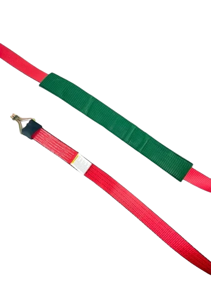 2" x 14' Red TECNIC Replacement Strap with Wire Hooks & Low Profile Sleeve - 3,333 lbs WLL, Part AS-KKDJ14LPT CasterHQ