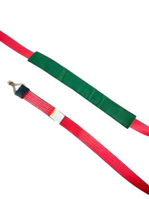 2" x 14' Red TECNIC Replacement Strap with Wire Hooks & Low Profile Sleeve - 3,333 lbs WLL, Part AS-KKDJ14LPT CasterHQ