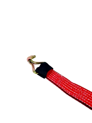 2" x 14' Red TECNIC Replacement Strap with Wire Hooks & Low Profile Sleeve - 3,333 lbs WLL, Part AS-KKDJ14LPT CasterHQ
