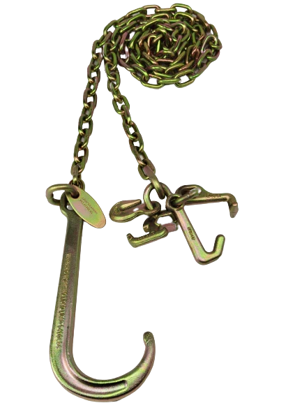 5/16" x 10' G70 Towing Safety Chain with 15" J-Hook, RTJ Cluster Hook & Grab Hook CasterHQ