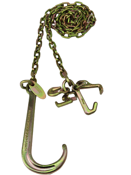 5/16" x 10' Grade 70 Towing Safety Chain with 15" J-Hook, RTJ Cluster Hook & Grab Hook