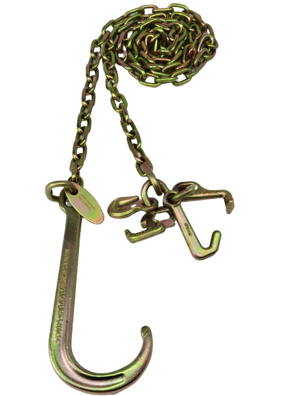 5/16" x 8' G70 Tow Chain with 15" J Hook, RTJ Cluster & Grab Hook - 4,700 lbs WLL CasterHQ