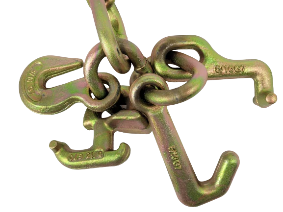 5/16" x 8' G70 Tow Chain with 15" J Hook, RTJ Cluster & Grab Hook - 4,700 lbs WLL CasterHQ
