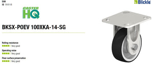 4" x 1-1/2" Chromium Nickel Stainless Steel Rigid Caster with Elastic Solid Rubber Tires 'Blickle EasyRoll' on Nylon Wheel Center Blickle