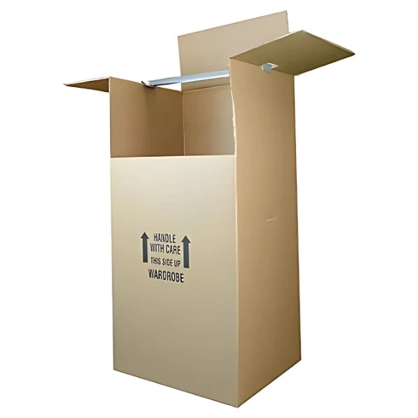 24" x 21" x 48" Corrugated Wardrobe Box with Hanger Bar for Clothing Storage and Moving – Durable Cardboard Wardrobe Box – BX1005 American-Moving-Supplies