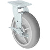 8" x 2" Gray Thermo Rubber Wheel Swivel Caster w/ Brake CasterHQ