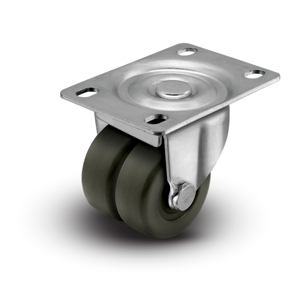 2" Low Profile Swivel Plate Caster - Hard Rubber Dual Wheel - 225 lbs Capacity Shepherd