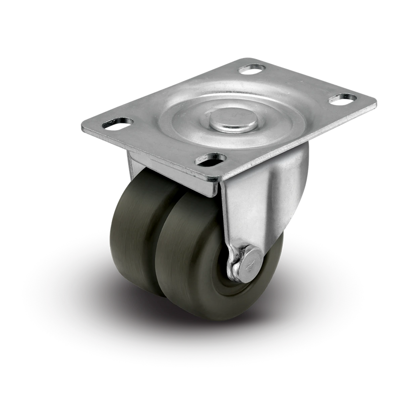 2" Low Profile Swivel Plate Caster - Hard Rubber Dual Wheel - 225 lbs Capacity Shepherd