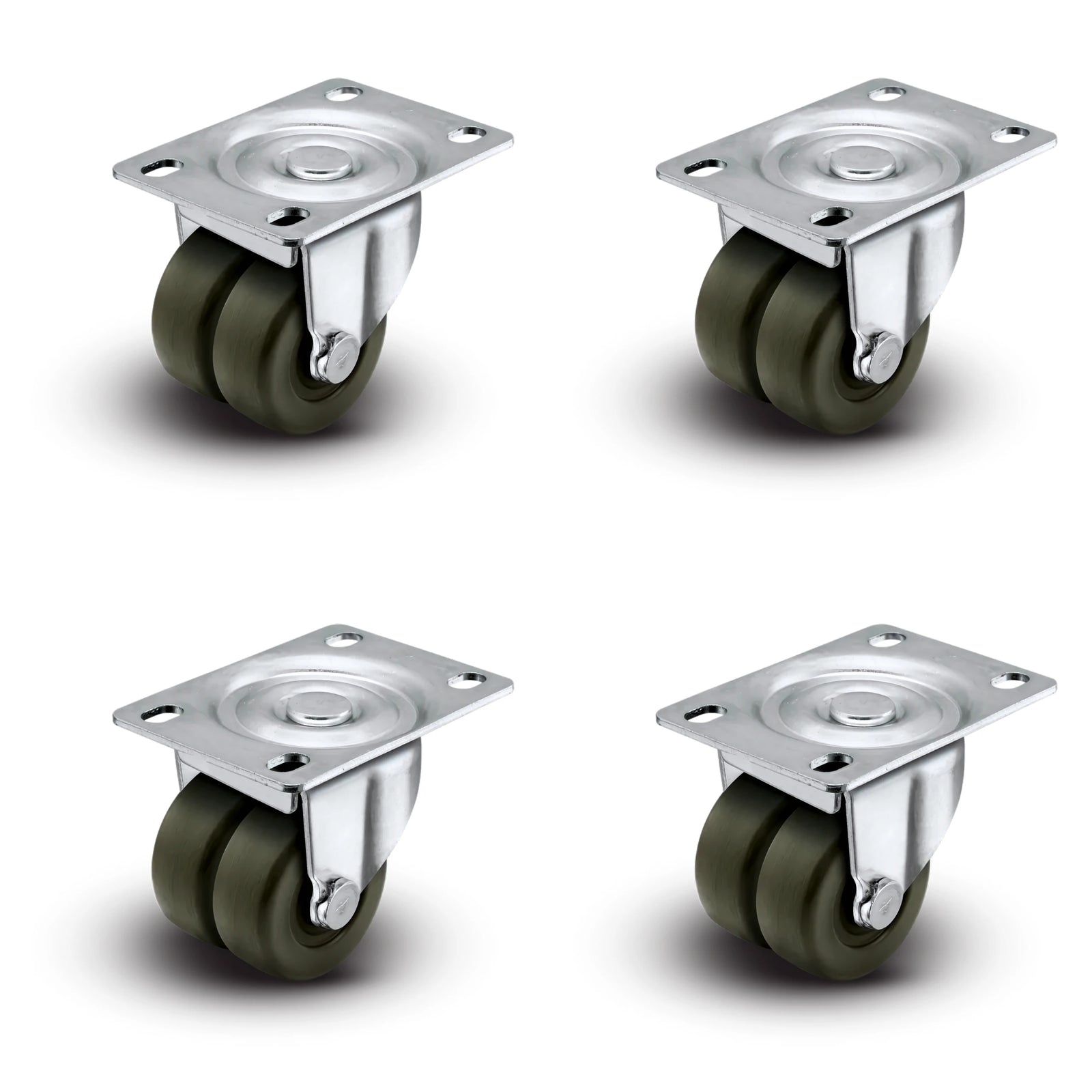 Premium 2" Low Profile Swivel Plate Casters - Set of 4 | Hard Rubber Dual Wheels | 225 lbs Capacity Each / 900 lbs Per Set of 4 | Smooth & Quiet Rolling | Heavy Duty Industrial Casters | Ideal for Furniture, Equipment, and More! Shepherd