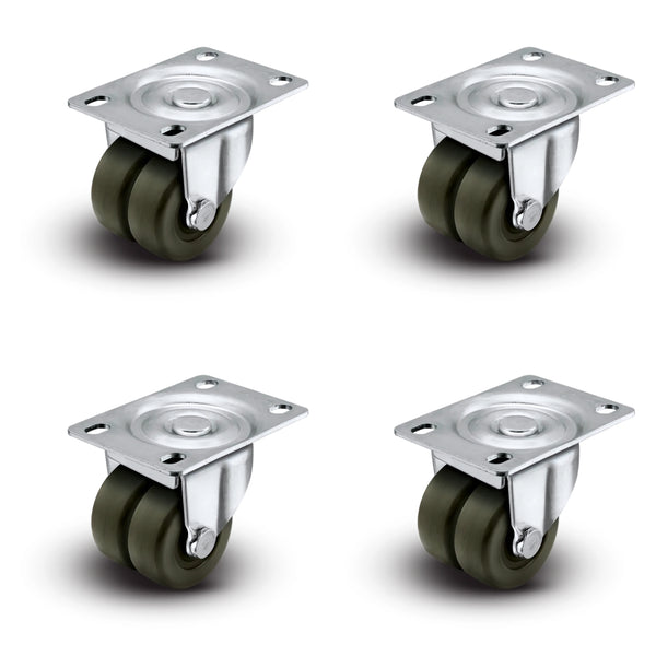 Premium 2" Low Profile Swivel Plate Casters - Set of 4 | Hard Rubber Dual Wheels | 225 lbs Capacity Each / 900 lbs Per Set of 4 | Smooth & Quiet Rolling | Heavy Duty Industrial Casters | Ideal for Furniture, Equipment, and More! Shepherd