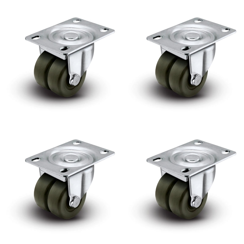 Premium 2" Low Profile Swivel Plate Casters - Set of 4 | Hard Rubber Dual Wheels | 225 lbs Capacity Each / 900 lbs Per Set of 4 | Smooth & Quiet Rolling | Heavy Duty Industrial Casters | Ideal for Furniture, Equipment, and More! Shepherd