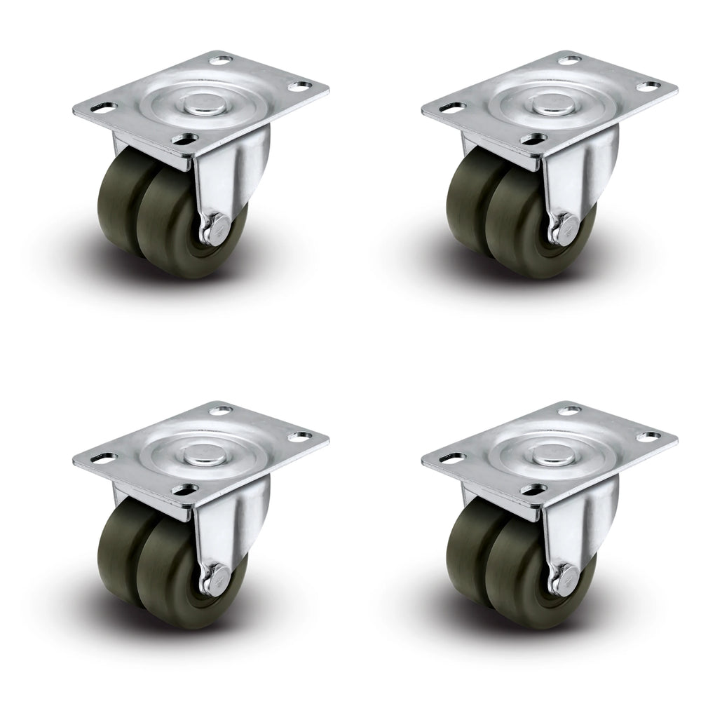 Premium 2" Low Profile Swivel Plate Casters - Set of 4 | Hard Rubber Dual Wheels | 225 lbs Capacity Each / 900 lbs Per Set of 4 | Smooth & Quiet Rolling | Heavy Duty Industrial Casters | Ideal for Furniture, Equipment, and More! Shepherd