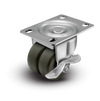 2" Low Profile Swivel Plate Caster w/ Side Lock Brake- Hard Rubber Dual Wheel - 225 lbs Capacity Shepherd