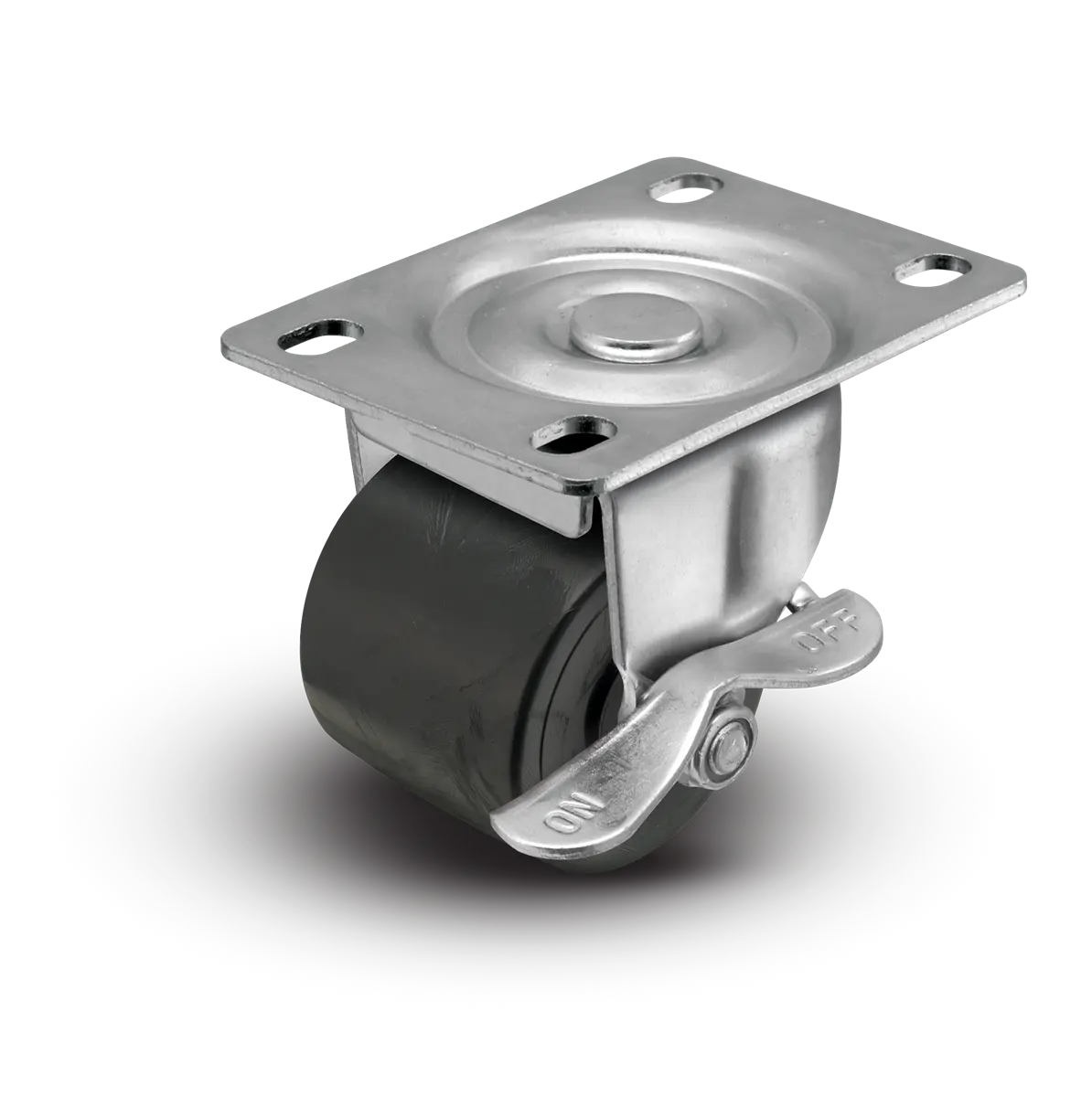 2" Low Profile Swivel Plate Caster - Polyolefin Log Wheel  w/Brake- 300 lbs Capacity -  | CasterHQ