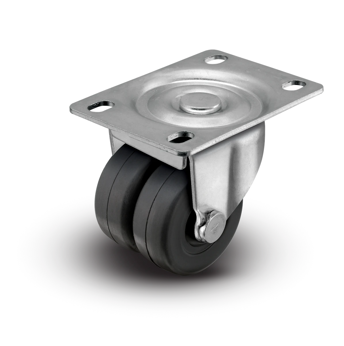 2" Low Profile Swivel Plate Caster - Soft Rubber Dual Wheel - 180 lbs Capacity Shepherd