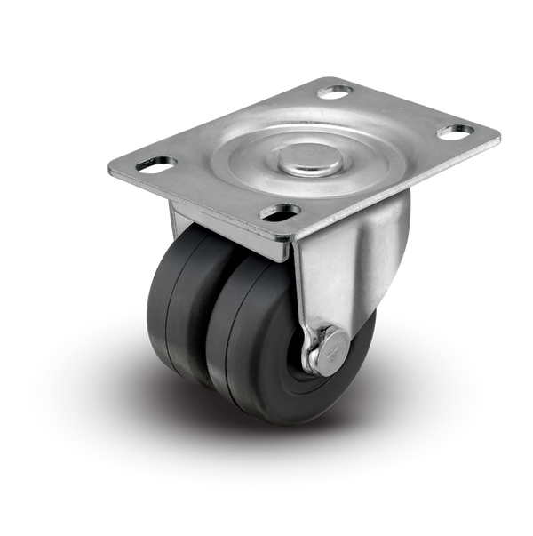 2" Low Profile Swivel Plate Caster - Soft Rubber Dual Wheel - 180 lbs Capacity Shepherd