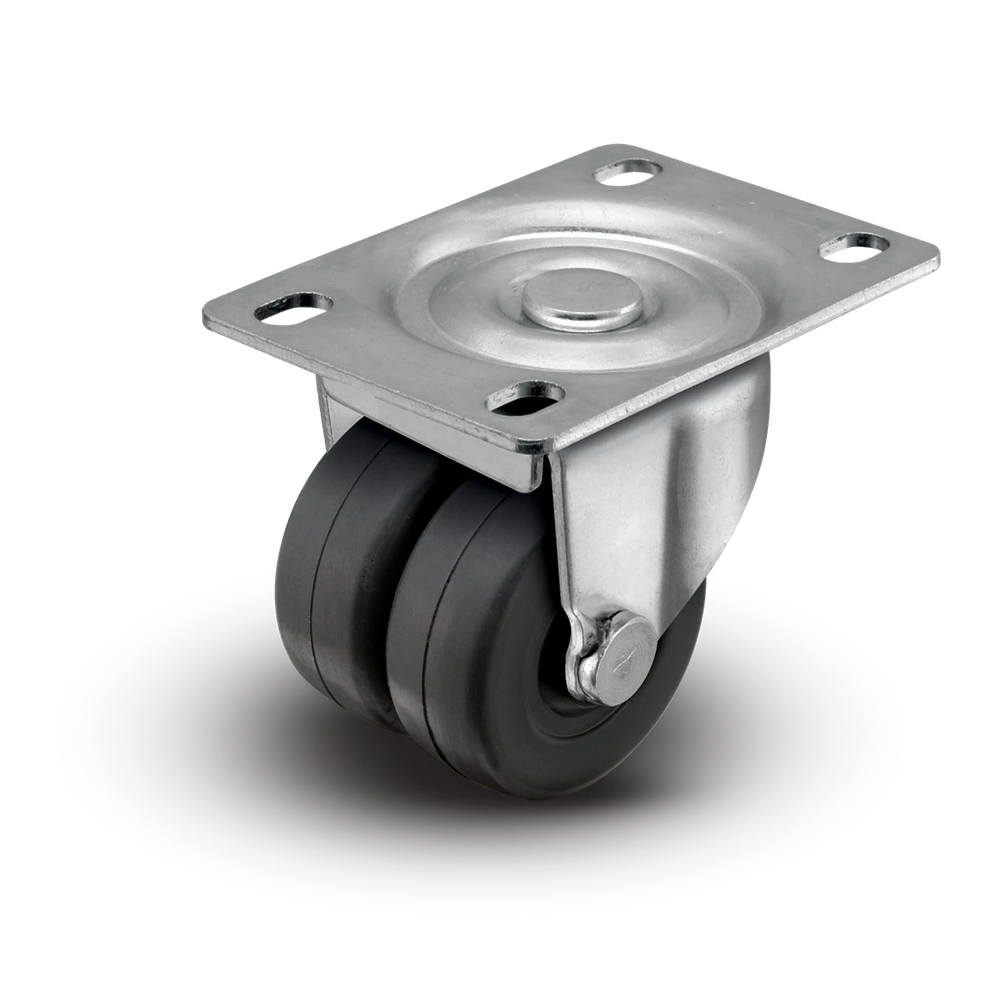 2" Low Profile Swivel Plate Caster - Soft Rubber Dual Wheel - 180 lbs Capacity Shepherd