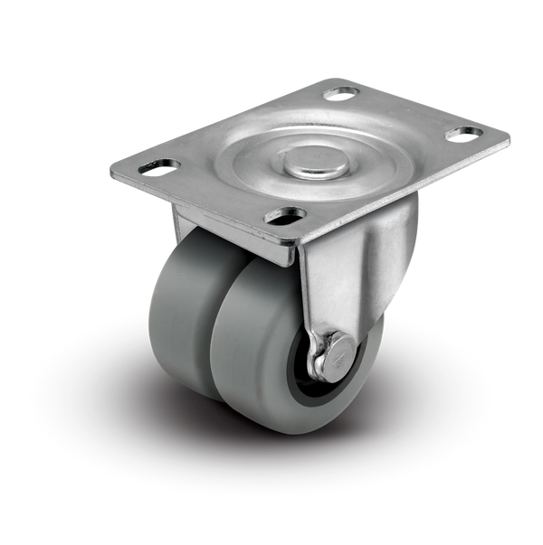 2" Low Profile Swivel Plate Caster - TPR Dual Wheel - 180 lbs Capacity Shepherd