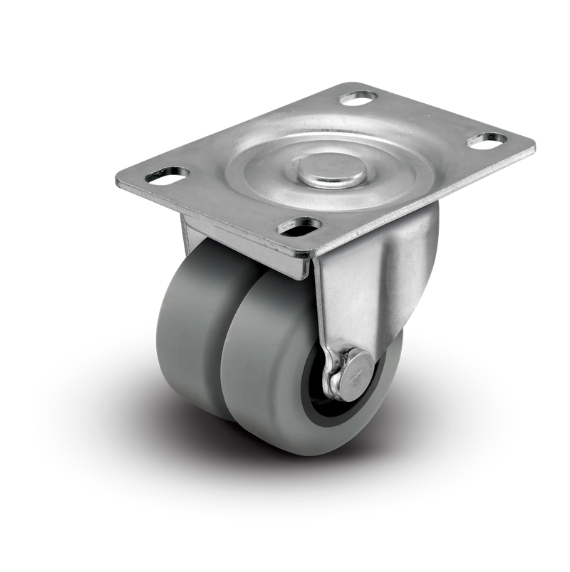 2" Low Profile Swivel Plate Caster - TPR Dual Wheel - 180 lbs Capacity Shepherd