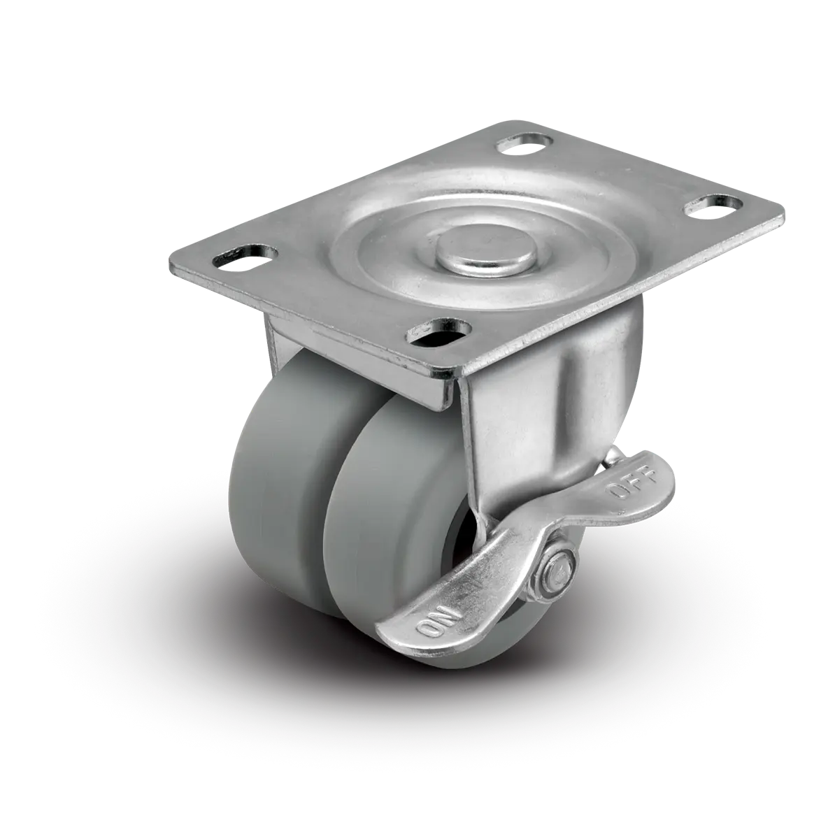 2" Low Profile Swivel Plate with Side Locking Brake Caster - TPR Dual Wheel - 180 lbs Capacity -  | CasterHQ