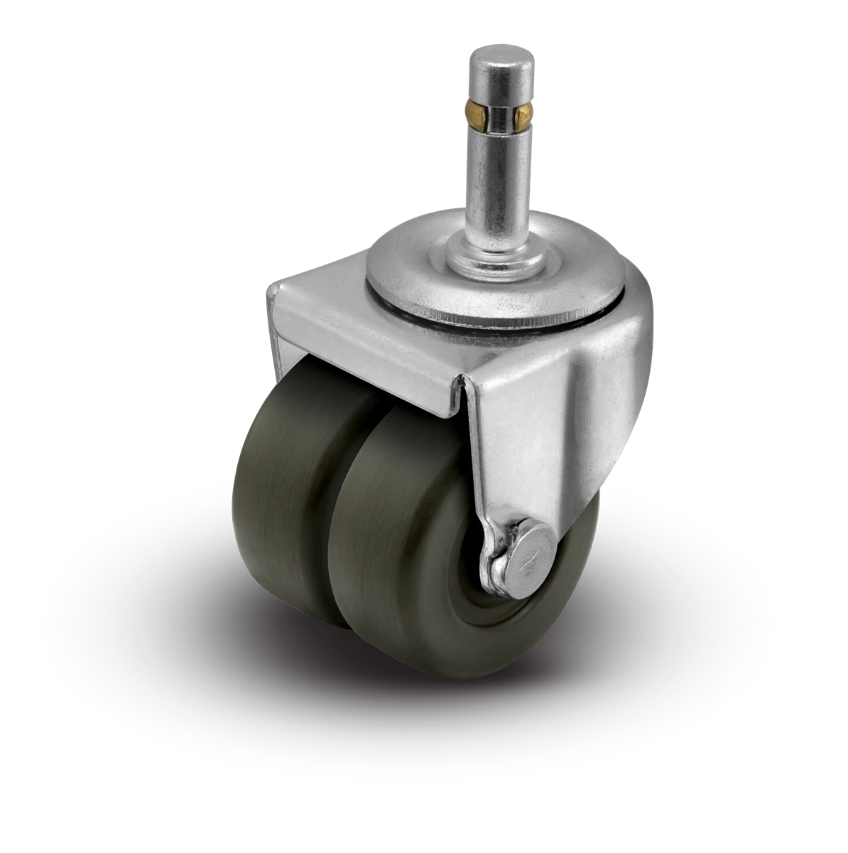 2" Low Profile Swivel Grip Ring Stem Caster - Hard Rubber Dual Wheel - 225 lbs Capacity Shepherd