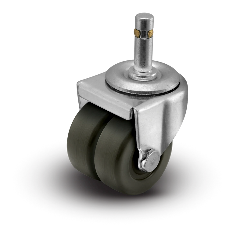 2" Low Profile Swivel Grip Ring Stem Caster - Hard Rubber Dual Wheel - 225 lbs Capacity Shepherd