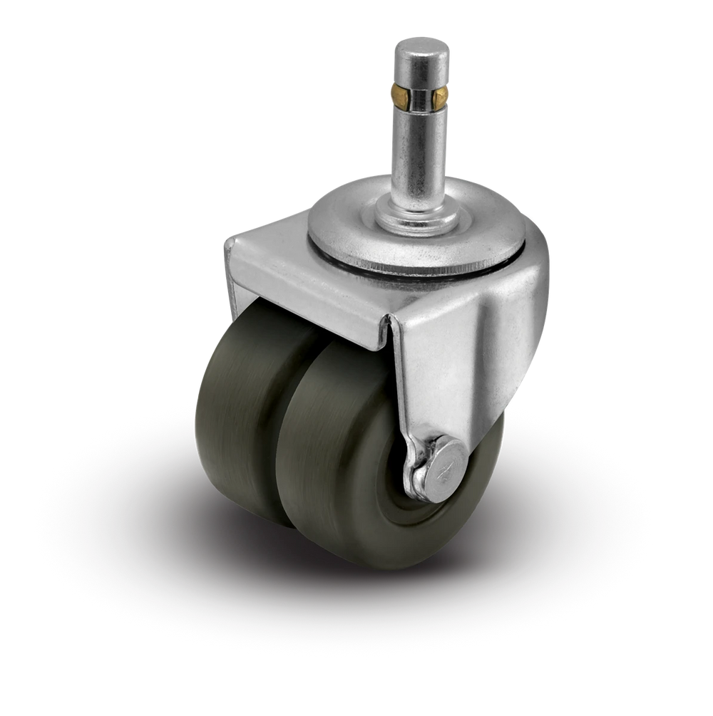 2" Low Profile Swivel Grip Ring Stem Caster - Hard Rubber Dual Wheel - 225 lbs Capacity Shepherd