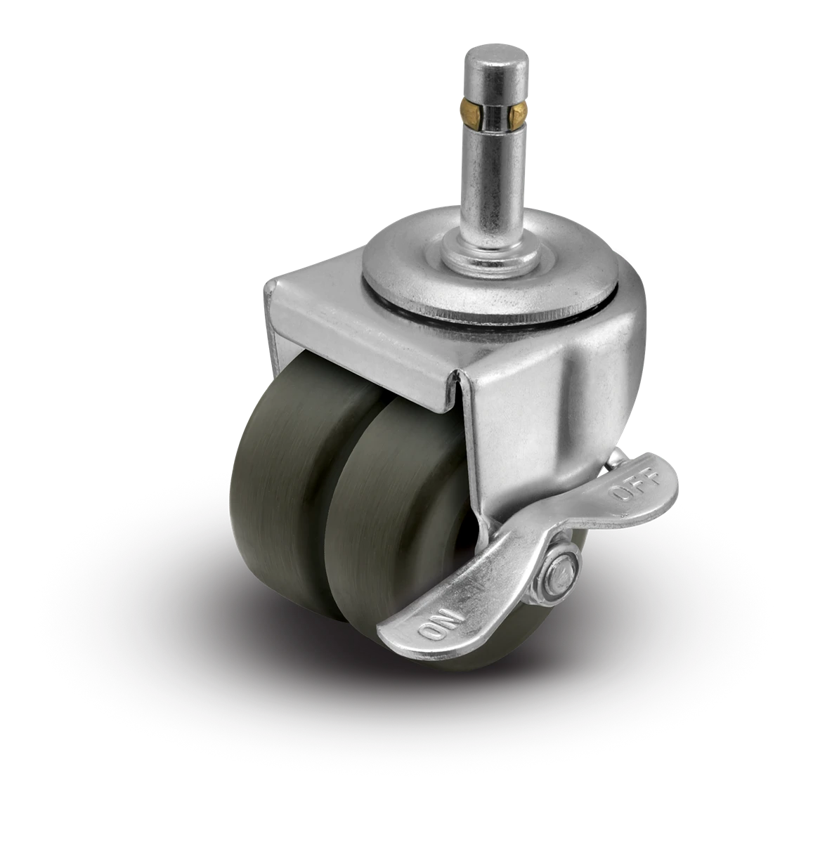 2" Low Profile Swivel Grip Ring Stem Caster with Brake - Hard Rubber Dual Wheel - 225 lbs Capacity Shepherd