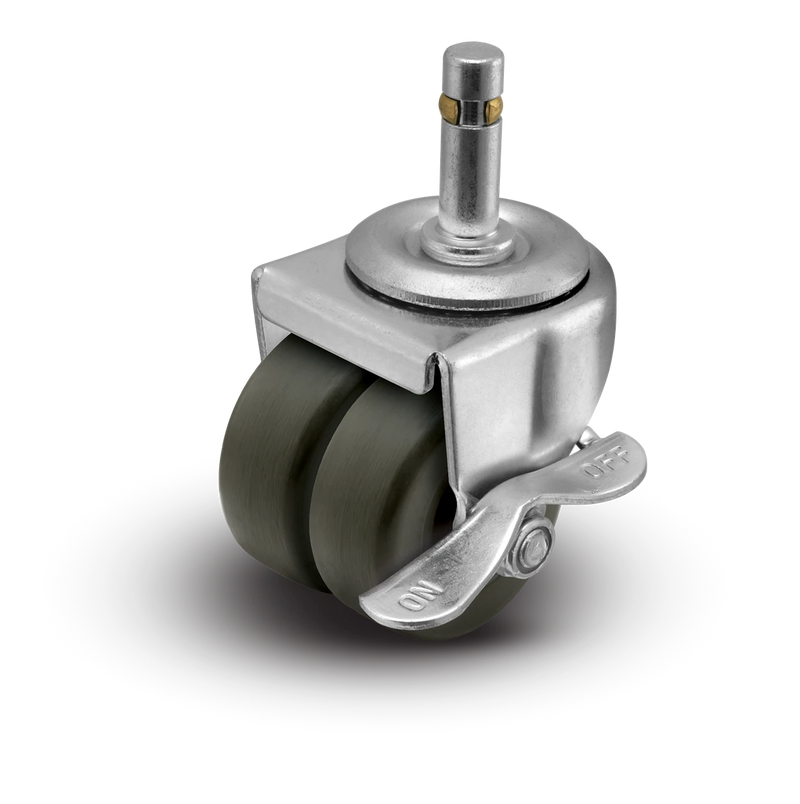 2" Low Profile Swivel Grip Ring Stem Caster with Brake - Hard Rubber Dual Wheel - 225 lbs Capacity Shepherd