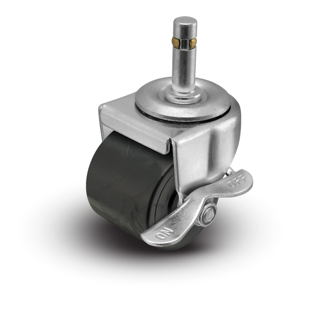 2" Low Profile Swivel Grip Ring Stem Caster w/Brake - Polyolefin Log Wheel - 300 lbs Capacity Shepherd