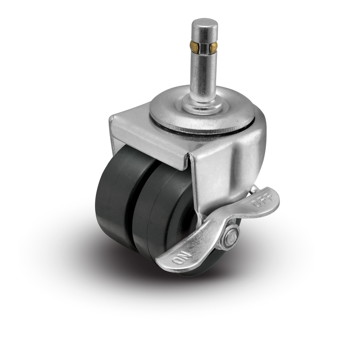 2" Low Profile Swivel Grip Ring Stem Caster w/Brake - Polyolefin Dual Wheel - 225 lbs Capacity Shepherd