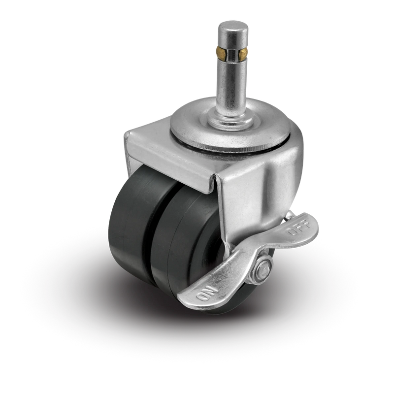 2" Low Profile Swivel Grip Ring Stem Caster w/Brake - Polyolefin Dual Wheel - 225 lbs Capacity Shepherd