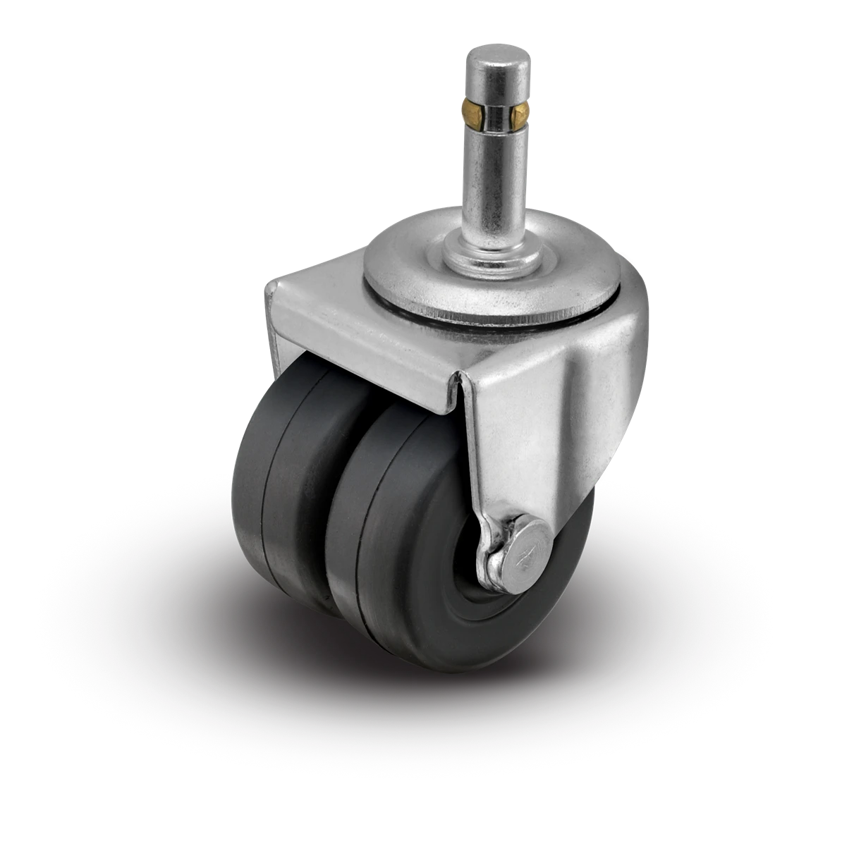 2" Low Profile Swivel Grip Ring Stem Caster - Soft Rubber Dual Wheel - 180 lbs Capacity Shepherd