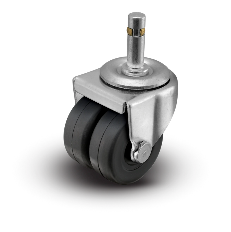 2" Low Profile Swivel Grip Ring Stem Caster - Soft Rubber Dual Wheel - 180 lbs Capacity Shepherd