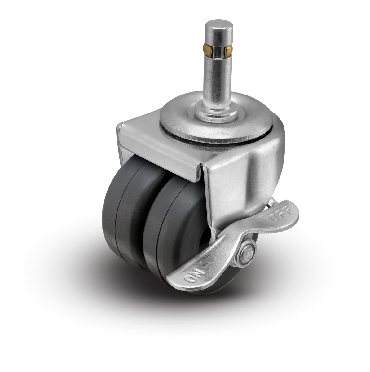 2" Low Profile Swivel Grip Ring Stem Caster w/Brakes - Soft Rubber Dual Wheel - 180 lbs Capacity Shepherd