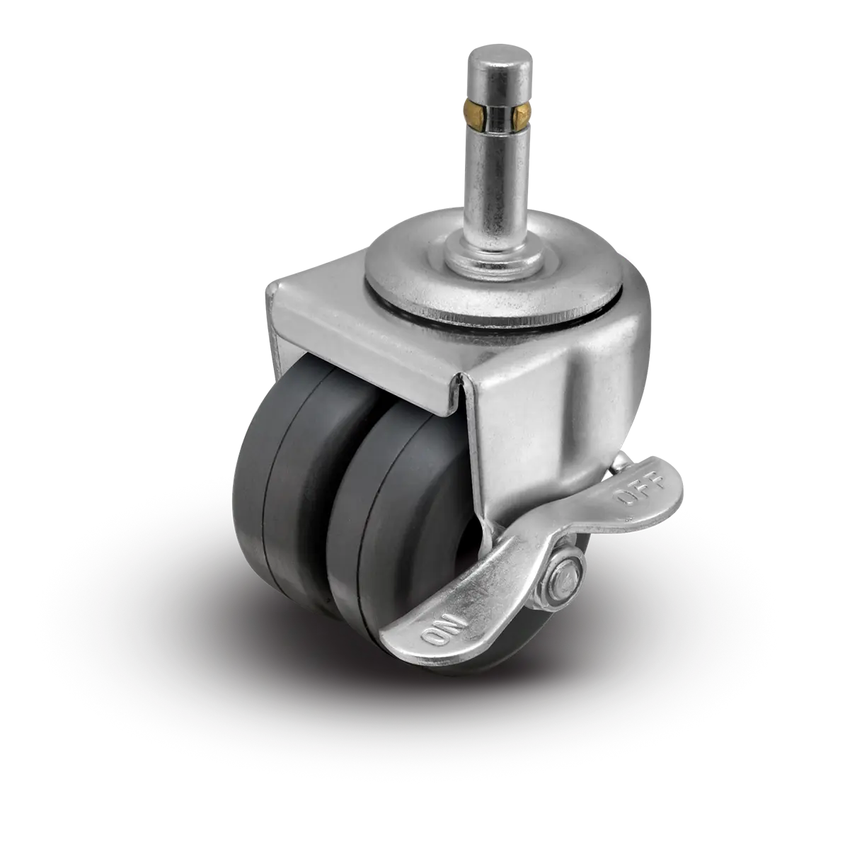 2" Low Profile Swivel Grip Ring Stem Caster w/Brakes - Soft Rubber Dual Wheel - 180 lbs Capacity -  | CasterHQ